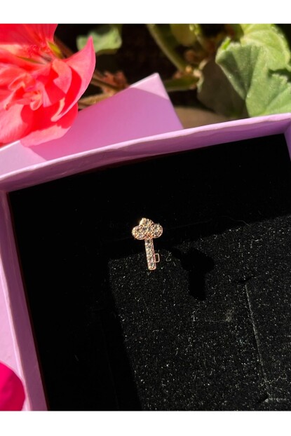 NATURE Cerrahi Çelik Zirkon Taşlı Arkası Düz Anahtar Piercing,Tragus, Helix, Kıkırdak.