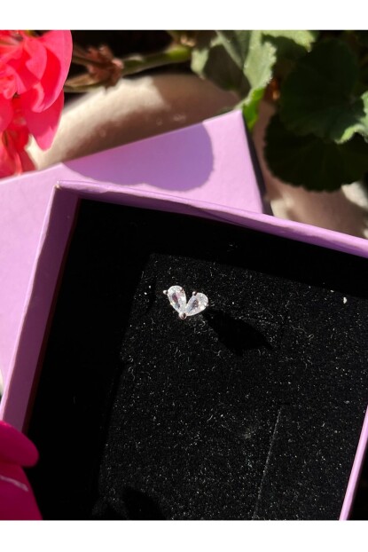 NATURE Cerrahi Çelik Zirkon Taşlı Arkası Düz Kalp Piercing,Tragus, Helix, Kıkırdak.
