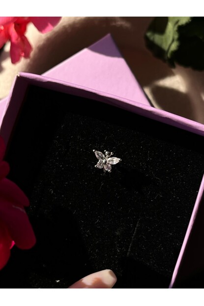 NATURE Cerrahi Çelik Zirkon Taşlı Arkası Düz Kelebek Piercing,Tragus, Helix, Kıkırdak.