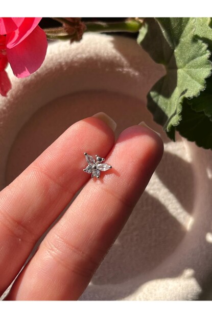 NATURE Cerrahi Çelik Zirkon Taşlı Arkası Düz Kelebek Piercing,Tragus, Helix, Kıkırdak.