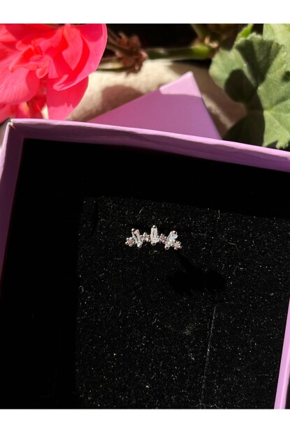 NATURE Cerrahi Çelik Zirkon Taşlı Arkası Düz Sıralı Taşlı Piercing,Tragus, Helix, Kıkırdak.