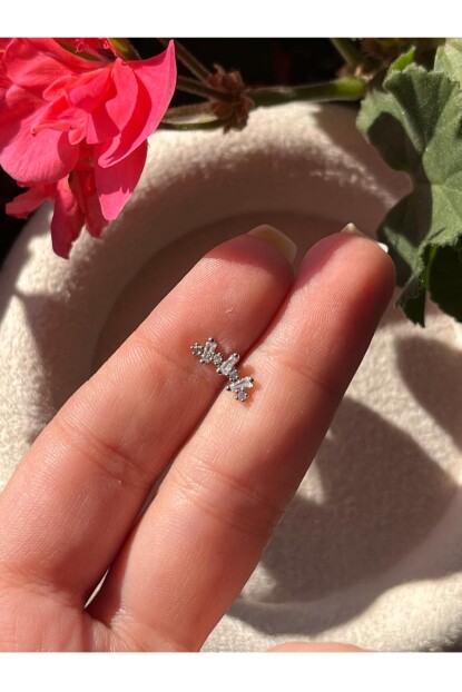NATURE Cerrahi Çelik Zirkon Taşlı Arkası Düz Sıralı Taşlı Piercing,Tragus, Helix, Kıkırdak.