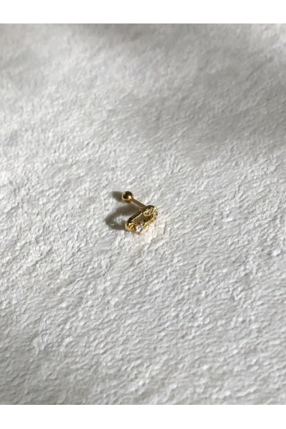 NATURE Cerrahi Çelik Zirkon Taşlı Gold Çengelli İğne Piercing