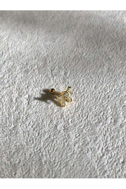 NATURE Cerrahi Çelik Zirkon Taşlı Gold Fiyonk Piercing