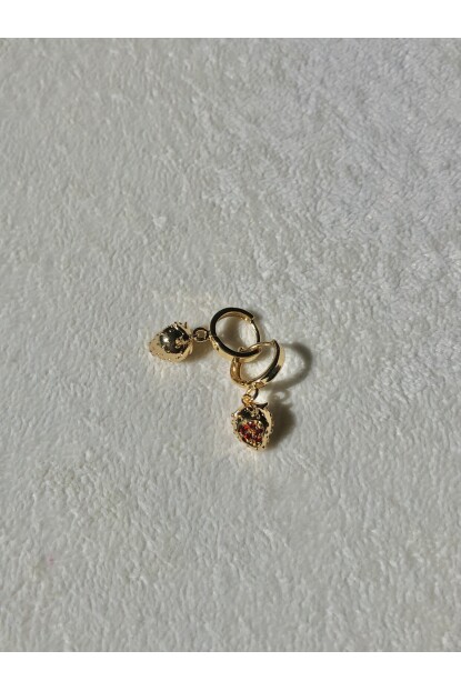 NATURE Cerrahi Çelik  Zirkon Taşlı  Gold Renk Çilek Halka Küpe
