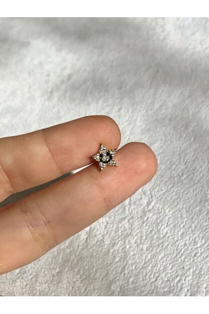 NATURE Cerrahi Çelik Zirkon Taşlı Gülen Yüzlü Gold Yıldız Piercing