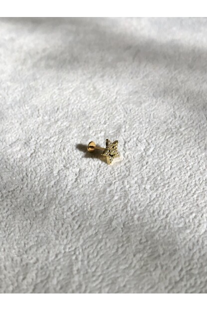 NATURE Cerrahi Çelik Zirkon Taşlı Gülen Yüzlü Gold Yıldız Piercing