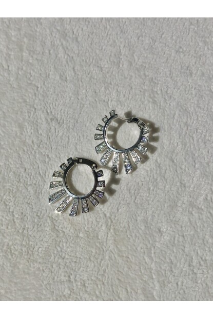 NATURE Cerrahi Çelik Zirkon Taşlı Gümüş Renk Halka Küpe