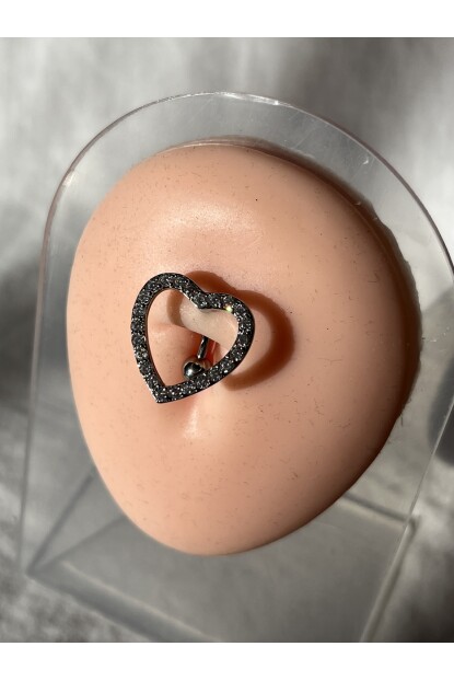 NATURE Cerrahi Çelik Zirkon Taşlı Gümüş Renk Kalp Göbek Piercing