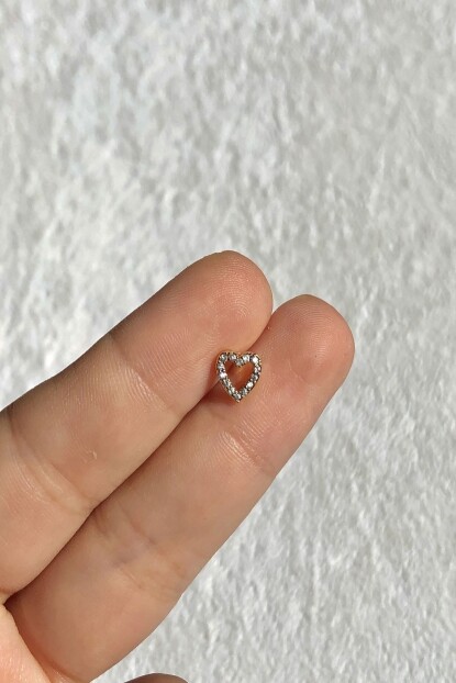 NATURE Cerrahi Çelik Zirkon Taşlı İçi Boş Kalp 1cm  Piercing