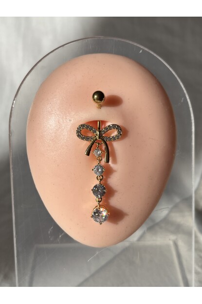 NATURE Cerrahi Çelik Zirkon Taşlı Kurdele Sallantılı Göbek Piercing