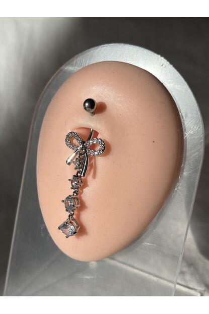 NATURE Cerrahi Çelik Zirkon Taşlı Kurdele Sallantılı Göbek Piercing