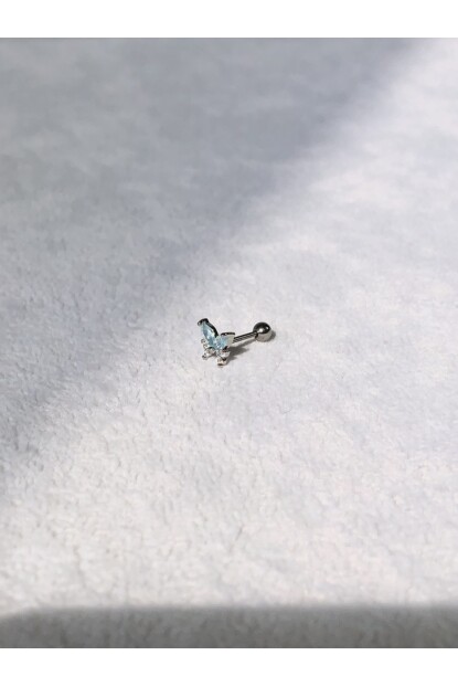 NATURE Cerrahi Çelik  Zirkon Taşlı Mavi Kelebek  Gümüş renk 1cm  Piercing
