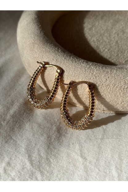 NATURE Cerrahi Çelik Zirkon Taşlı Oval Halka  Küpe