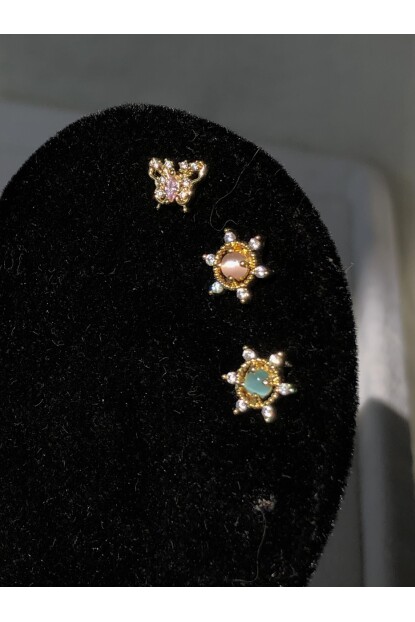 NATURE Cerrahi Çelik  Zirkon Taşlı Pembe Kelebek  Gold renk 1cm  Piercing