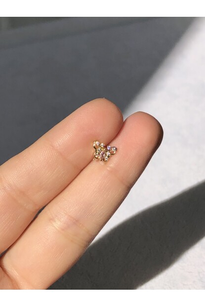 NATURE Cerrahi Çelik  Zirkon Taşlı Pembe Kelebek  Gold renk 1cm  Piercing