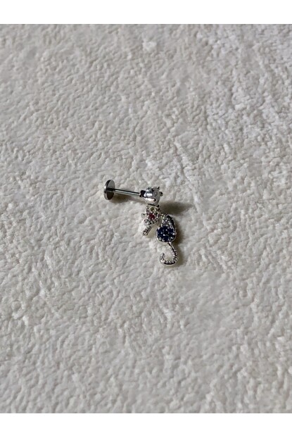 NATURE Cerrahi Çelik Zirkon Taşlı Sallantılı Denizatı Gümüş renk 1cm  Piercing