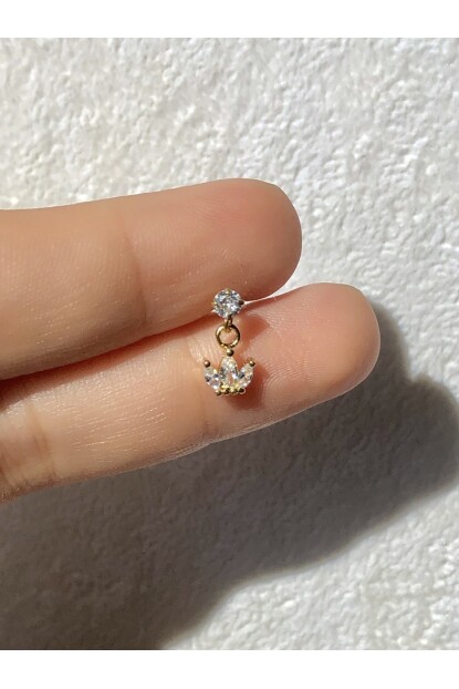 NATURE Cerrahi Çelik Zirkon Taşlı Sallantılı Taç Gold Renk 1cm Piercing