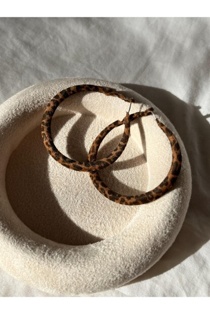 NATURE Kadife Leopar Desenli Büyük Halka Küpe