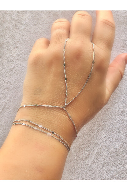 NATURE Pırıltılı İnce Gümüş Renk Şahmeran Bileklik