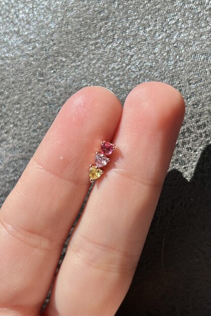 NATURE Renkli Kalp Taşlı Rose Gold Piercing