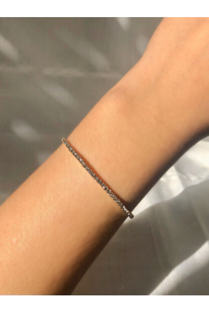 NATURE Tam Tur Zirkon Beyaz Taşlı Esnek Gold Renk Su Yolu Bileklik