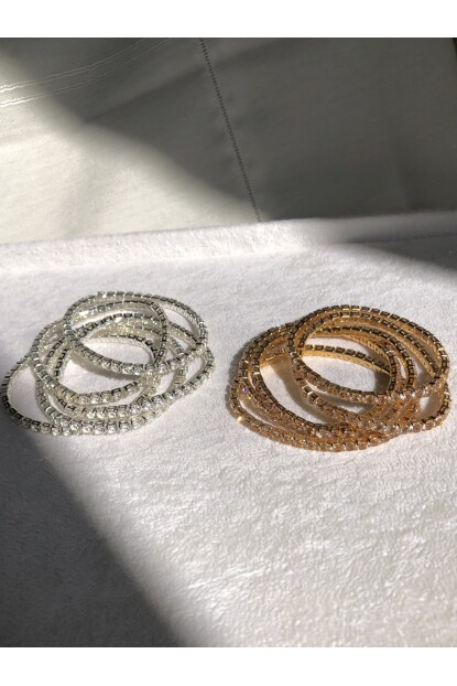 NATURE Tam Tur Zirkon Beyaz Taşlı Kalın Esnek Gümüş Renk Su Yolu Bileklik