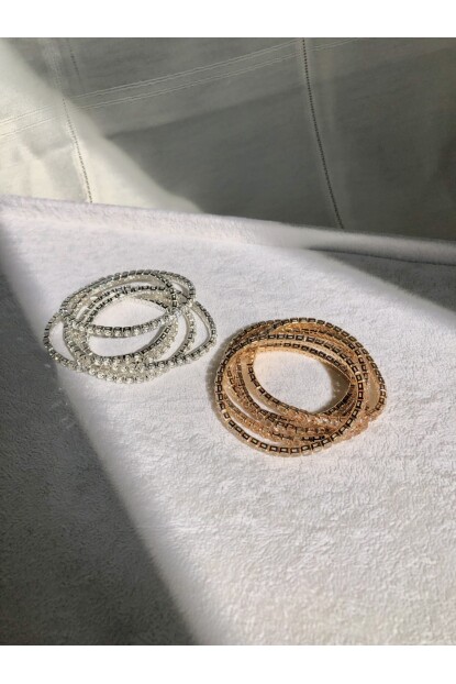 NATURE Tam Tur Zirkon Beyaz Taşlı Kalın Esnek Rose Gold Renk Su Yolu Bileklik