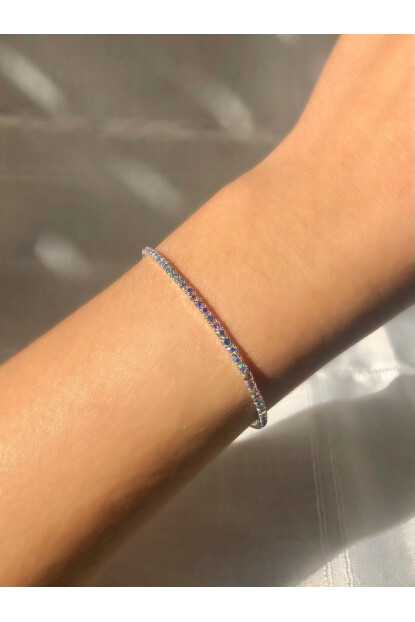 NATURE Tam Tur Zirkon Renkli Taşlı Esnek Gümüş Renk SuYolu Bileklik