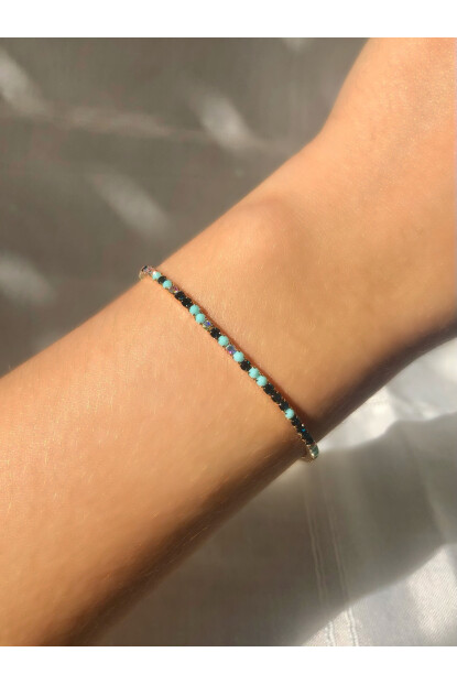 NATURE Tam Tur Zirkon Turkuaz Taşlı Esnek Gold Renk Su Yolu Bileklik