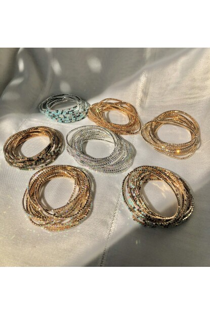 NATURE Tam Tur Zirkon Turkuaz Taşlı Esnek Gümüş Renk Su Yolu Bileklik