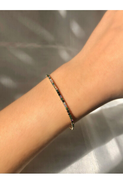 NATURE Tam Tur Zirkon Yeşil Taşlı Esnek Gold Renk Su Yolu Bileklik