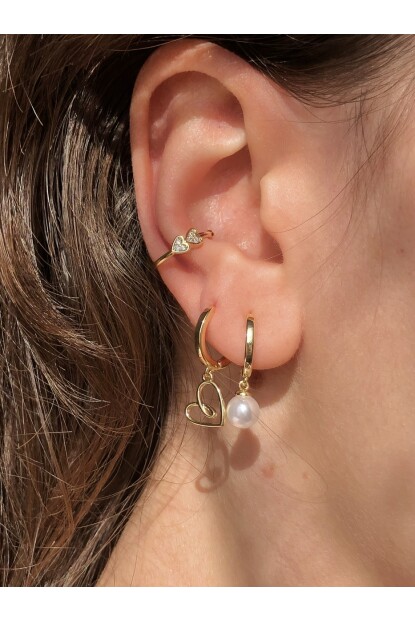 NATURE Taşlı Fiyonk 6 Lı Gold Renk Halka Küpe Seti