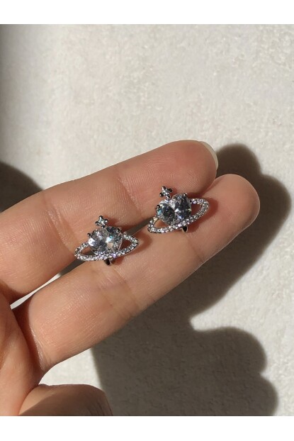 NATURE Zirkon Taşlı WestWood Gümüş Renk Satürn Küpe