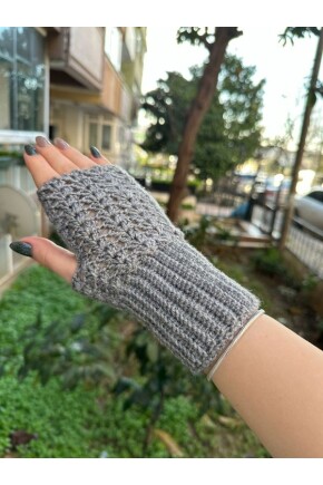 2D2B Kadın El Örmesi Motifli Parmaksız Yarım Kesik Eldiven