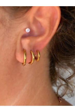 NATURE Çelik 3lü Kombin Gold Renk Düz Halka Küpe