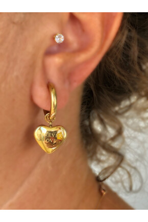 NATURE Çelik Forever Love Yazılı 3 cm Gold Renk Tiff. Küpe