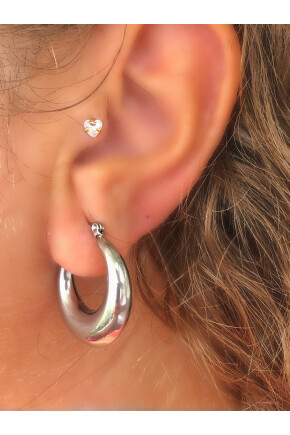 NATURE Çelik Gümüş Renk Oval Halka  Küpe