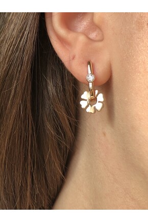 NATURE Çelik Tek Taşlı Gold Yonca Göçmen Küpe