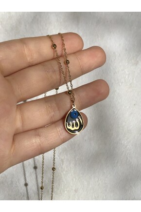NATURE Çelik Topçuklu Zincirli Nazar Boncuklu Allah Yazılı Gold Renk Kolye