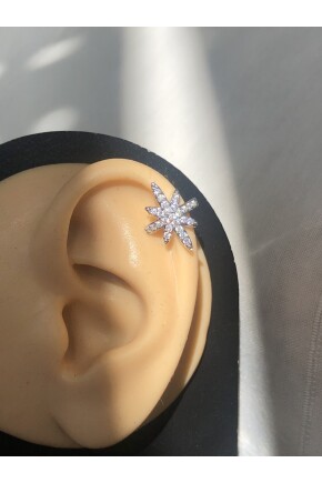 NATURE Çelik  Zirkon Taşlı Kuzey Yıldızı  Sıkıştırma Earcuff Gümüş Renk Küpe