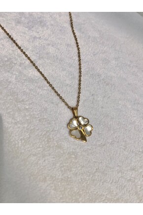 NATURE Çelik Zirkon Taşlı Sedef Yonca 48 cm Rose Gold Renk Kolye