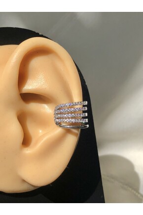 NATURE Çelik  Zirkon Taşlı Sıkıştırma Earcuff Gümüş Renk Küpe