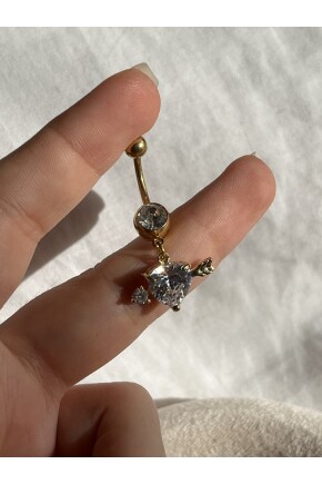 NATURE Cerrah Çelik i Zirkon Taşlı Sallantılı Kalp Göbek Piercing