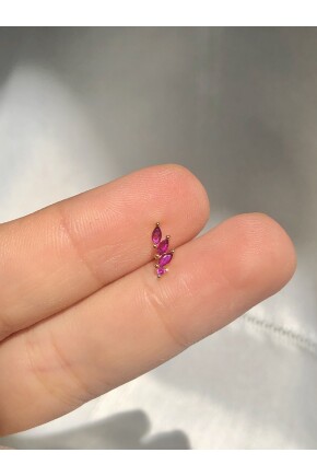 NATURE Cerrahi Çelik  Fuşya Zirkon Sıralı Taşlı  Gold renk 1cm çap Piercing