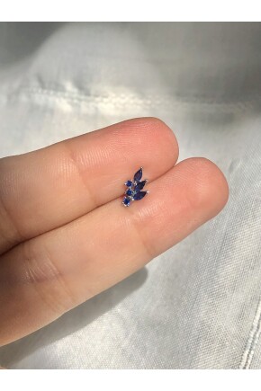 NATURE Cerrahi Çelik  Mavi Zirkon Sıralı Taşlı  Gümüş renk 1cm çap Piercing