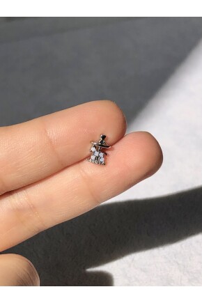 NATURE Cerrahi Çelik Opal Mavi Taşlı  Atlı Karınca Gümüş renk 1cm  Piercing