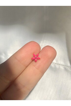 NATURE Cerrahi Çelik Pembe Çiçekli Gold renk 1cm çap Piercing