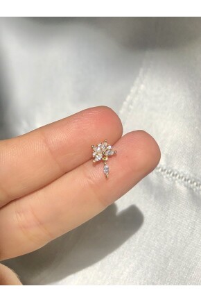 NATURE Cerrahi Çelik Sallantılı Zirkon Taşlı Gold renk 1cm çap Piercing