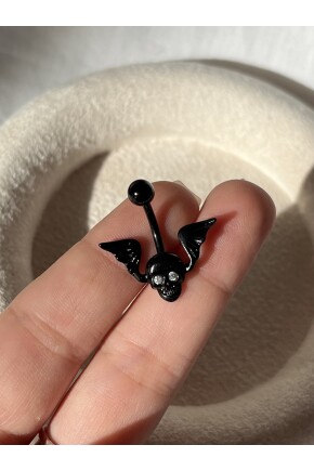 NATURE Cerrahi Çelik Siyah KuruKafa  Göbek Piercing
